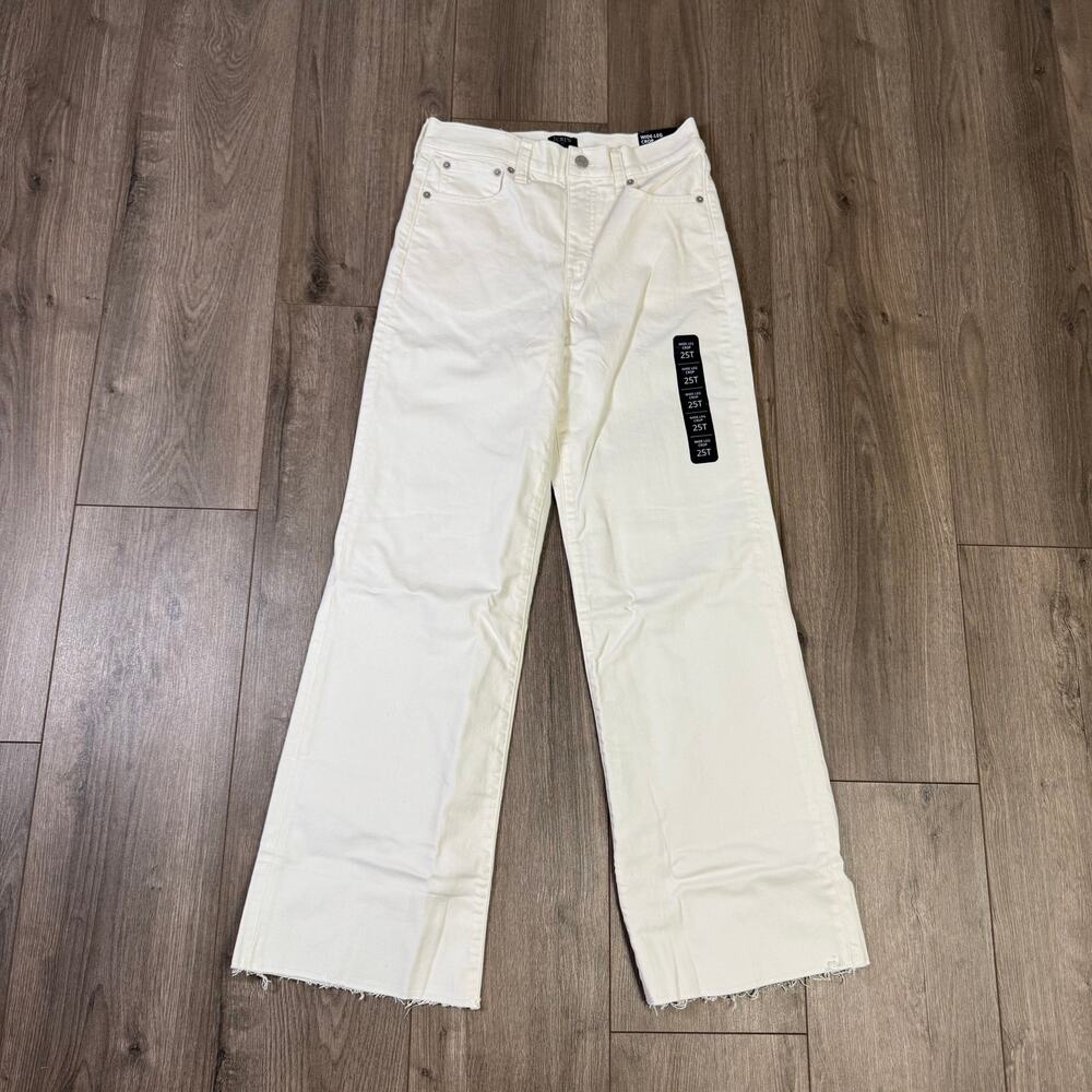 J.Crew Wide-Leg Cut Hem Jean WMN 25T White Denim Hi-Rise Raw Hem Tall BR053 Crop - Picture 4 of 8